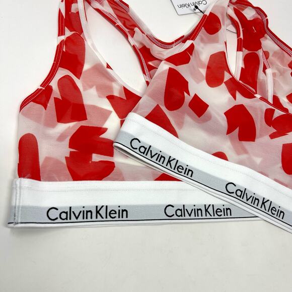 Calvin Klein NWT Modern Cotton Unlined Valentine's Day Bralette 2 Pk S Red White - Picture 2 of 8